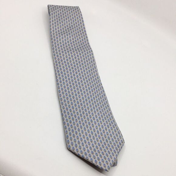 Lancel Paris 100% Silk Geometric Blue and Gray Tie Made in Italy - Picture 3 of 14